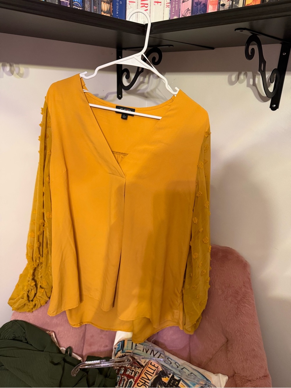 Women's Mustard Yellow V-Neck Long Sleeve Blouse - SO